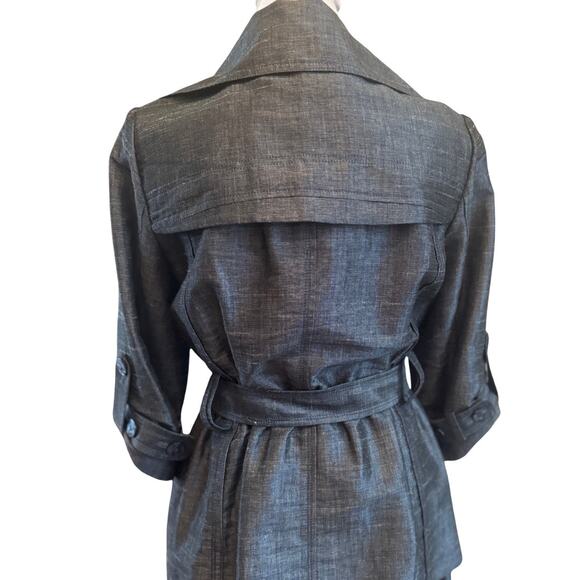 Jon Designer Linen Blend Denim Blue Belted 2 Piece Skirt Suit EUC 6 8 Medium - Picture 4 of 9